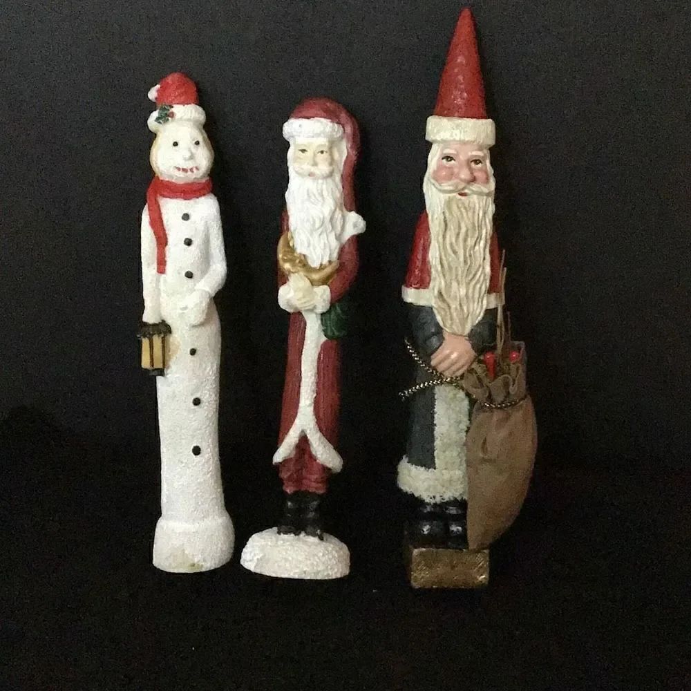 Vintage folk art Christmas figurines set of 3 with 2 Santa’s and a snow woman